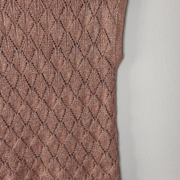 White House Black Market Dolman Sweater Rose Gold Sparkle Open Knit Size Small - Picture 8 of 13